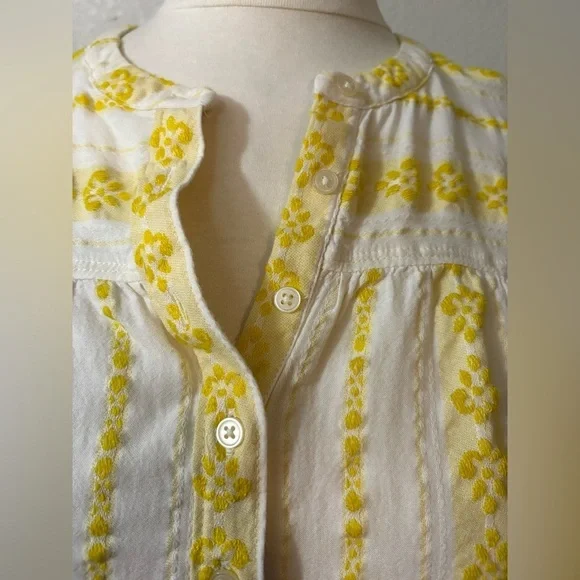Loft Butter Yellow and Cream Long Sleeve Embellished Blouse. 3/4 Button Up. - Picture 4 of 13